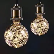 AIFUSI G95 LED Globe Fairy Light Bulb for Ambient Night Lighting, E27 Standard Base Edison with Starry Decorative String Lights for Bathroom, Bedroom, Living Room [2 Pack, Warm White]