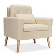 Costway Modern Leisure Chair Accent Lounge Armchair Ergonomic Single Sofa w/Waist Pillow & Backrest Home Office Beige