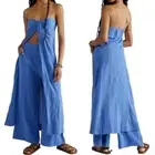 Free People Banita Set Women’s Size Small Blue Cotton Linen Wide Leg Tunic Boho
