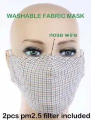 Checkered Pattern Cotton Face Mask Reusable With PM2.5 Filter