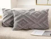 Set of 2 Faux Fur Throw Pillow Covers 12x20,Soft 20" x 12" (Pack of 2) Grey