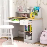 CostwayKids Study Desk with Storage Shelves and Keyboard Tray-Natural