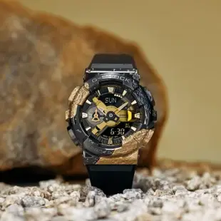 【CASIO 卡西歐】G-SHOCK 40週年限定 探險家之石系列 黑金 方解石 金屬錶殼 人氣雙顯 GM-114GEM-1A9_48.8mm