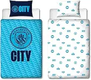 Manchester City FC Official Single Duvet Cover Set, Crestcol Design | Blue Reversible 2 Sided Football Bedding Cover Official Merchandise Including Matching Pillow Case