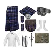 Scottish Highland Kilt Outfit 11PCS 5 Yard Kilt Shirt Wedding Kilt Set For Men