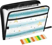 Quteprint 13 Pockets Expanding File Folder with Zipper Closure, Stripe Golden Stars Accordion File Folder with Sticky Labels, Letter Size A4 Papers Expandable File Document Organizer