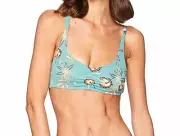 $99 Roxy Swimwear Womens Blue Printed Softly Love Athletic Bikini Swim Top Sz XS