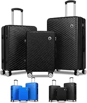 [ALFORDSON] 3PCs Hardside Luggage Set with ABS & PC Hardshell and TSA Lock, 20" 24" and 28" Suitcases Set with 360 Degree Wheel Spinner Timothy Series, Carry-on & Checked Baggages 3-Piece Pack, Black
