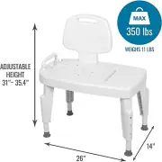 Tool-Free Universal Transfer Bench for Bathtubs & Showers, 350Lb Weight Capacity
