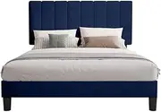 Royal Sleep Bed Frame Queen Bella Velvet Headboard Base Wooden USB Fabric Navy