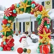 147Pcs Christmas Balloon Garland Arch kit with Xmas Red Metallic Green Gold B...