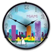 Miami Florida, City Skyline, Lighted Backlit LED Wall Clock Free Shipping
