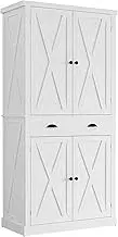 IRONCK Kitchen Pantry Storage Cabinet 72.6" H, with Barn Doors, Drawer, 4 Adjustable Shelves, Freestanding Cupboard for Dining Room Living Room, Laundry, White