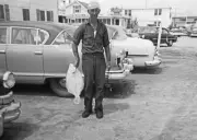Man Holding Flounder In Ocean City 1955 Old Fishing Photo