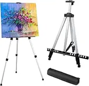Silver Artist Easel Stand - Adjustable Aluminum Tripod Art Easel for Painting Easel Stand for Painting Easel for Adults with Carry Bag for Tabletop/Floor Painting & Display, Height 19-62" (49-157cm)