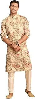 [VASTRAMAY] Mens Silk Blend Pajama Set with Jacket Kurta & Pajamas (D)