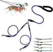 Double Bungee Leash - 1st Step Training Tool, 360° Swivel No Tangle Free Double Bungee Dog Leash for Two Dogs, Shock Absorbing Rope with Padded Handles for Large Medium Dogs (Purple,L(1.2+1.0cm))