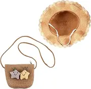 [SAFIGLE] Breathable for Boys and Girls Matching Bag Sun Cap Windproof Rope Star Pattern Beach Tote Bag Khaki
