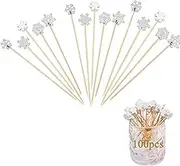 100 Pieces Christmas Cocktail Picks,Cocktail Toothpicks Assorted Snowflake Skewers for Appetizers,Bamboo Sticks for Dessert Food Appetizers Decoration Assorted Snowflake