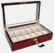 ABO Gear Elegant Watch Box 12-Compartment Wood Display Case Box with Lock and Key, Cherry