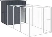 vidaXL Dog House, Dog Kennel with Roof and Run, Dog Crate for Outdoor Garden Backyard, Puppy Playpen with Lockable Door, Anthracite Galvanised Steel
