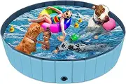 Dog Pool for Large Dogs, Kiddie Pool Hard Plastic, Dog Tub for Large Dogs, Dog Bathtub Portable, Foldable Pool for Dogs Slip-Resistant (BlueXL - 63'' x 12'')