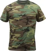 Mens Woodland Camo Tactical T-Shirt Military Army Green Camouflage Short Sleeve