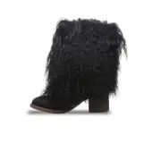 NEW BEARPAW Boticia Black Real Curly Lamb Fur Wool Lined Boots Womens Size 7 NIB