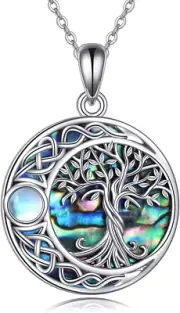 Tree of Life Necklace 925 Sterling Silver Abalone Shell Celtic Knot Pendant Neck