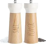 Rae Dunn Salt and Pepper Grinder Set of 2 - Bamboo Sea Salt Pepper Grinder - Classy Salt and Pepper Shakers - Pepper Mill & Salt Mill, Cream
