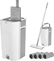 BOOMJOY M20 Flat Mop and Bucket Floor Mop Cleaning Mop 360 Rotating Wet Dry Rinse Wash with 4 Microfiber Pads