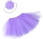 [CHILDWEET] Colorful Tutu Skirt Elastic Flower Headband for Dance Photography and Dress-up Lightweight Tulle Outfit Purple