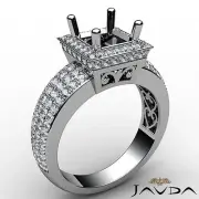 Princess 4 Row Halo Diamond Engagement Ring Semi Mount 14k White Gold 1.65 Ctw