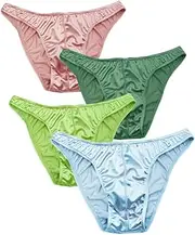 [MIERSIDE] Men's Satin Stretch Support Wide Waistband Satin Briefs Thong G-String 4 Pcs/Pack