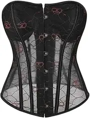 [FAWENLI] Fashion Women Corset Top Sexy Skull Lace Lingerie Corselet Overbust Plus Size Top Mesh Bustier Bandage Gothic