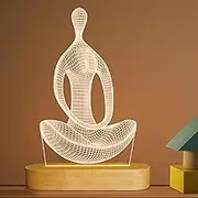 Lightzz Yoga Lamp LED 3D Art Night Light for Girls Women Meditation Lovers Birthday Gifts,USB Power Warm Color Wood Base Table Lamps