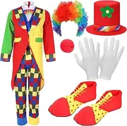 Yahenda 7 Pcs Clown Costume Set Includes Halloween Cosplay Red Clown Nose Clown Wig Clown Shoes Clown Hat Accessories