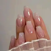 French Tip False Nails - 24pcs Long Coffin French Nude Tip Press on Nails - Fake Nail Tips with Glue - Ballerina Acrylic Stick on Nails for Women Girls W1219