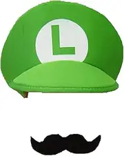 Mens Mario Adult Womens Kids Cap Costume Hat Moustache (One size) Luigi