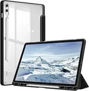 Fintie Hybrid Slim Case for Samsung Galaxy Tab S9 FE+ Plus/Galaxy Tab S9+ Plus 12.4 Inch 2023 with S Pen Holder, Shockproof Cover with Clear Transparent Back Shell, Auto Wake/Sleep, Black