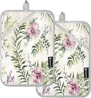 Large Pot Holder Heat Resistant New Zealand Silver Fern Beauty Summer Flowers Potholders for Kitchens with Pockets Hot Pad Holder Oven Mitts 2 Pack