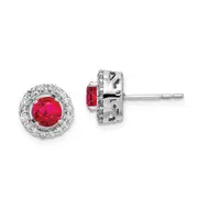 Sterling Silver Rhodium Diamond u0026 Glass Filled Ruby Circle Post Earrings