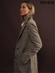 Reiss Brown Check Kai Wool-Blend Houndstooth-Check Coat (AB2304) | $690