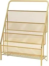 Qianly Kids Slings Bookshelf Children Book Rack Storage 3 Layer Reading Book Picture Books Bookcase Bedroom Child Playroom Organizer, Golden