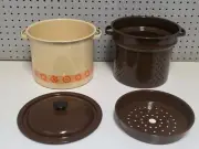 Everything Pot Enamel Pasta Strainer Colander Steamer 4 Pc Retro Floral Vintage