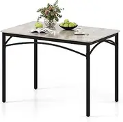 [Giantex] Sintered Stone Dining Table for 4 People, Rectangular Modern Kitchen Table w/Faux Marble Tabletop, Metal Legs, Dinette Table for Dining Room, Living Room, Restaurant