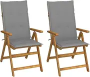Generic Garden Reclining Chairs 2 pcs with Cushions Solid Acacia Wood
