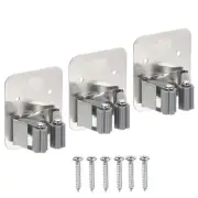 3 Pcs 304 Stainless Steel Broom Holder Wall Mount Mop Hangers Silver