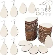 500 Pcs Unfinished Wooden Earrings, 100Pcs Blank Natural Wood Pendants100 Pcs Earring Hooks, 200 Pcs Jump Rings and 100 Pcs Earrings Backs for Jewelry DIY Craft Making
