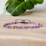 Natural Amethyst Beaded Crystal Minimalist Bohemian Rope Birthstone Bracelet